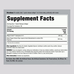 Piping Rock CoQ10 softgels with black pepper extract for absorption.