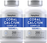 Piping Rock Coral Calcium bottle showing 1000 mg per serving for daily bone support.
