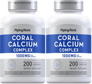 Piping Rock Coral Calcium bottle showing 1000 mg per serving for daily bone support.