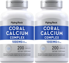 Piping Rock Coral Calcium bottle showing 1000 mg per serving for daily bone support.