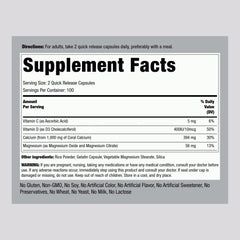 Piping Rock Coral Calcium capsules ready for quick daily supplementation with vitamins D and C.