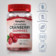 Piping Rock Cranberry Gummies jar closeup shows cranberry-mango flavor profile.