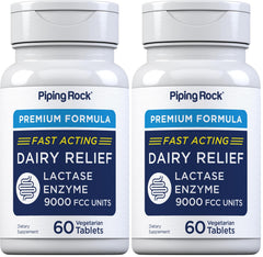 Piping Rock Dairy Relief Pills front view, compact bottle for easy daily use.