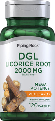 Piping Rock DGL bottle front with 120 vegetarian capsules
