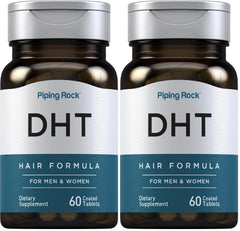 Piping Rock DHT Advanced Hair Formula bottle front with coated tablets for daily use
