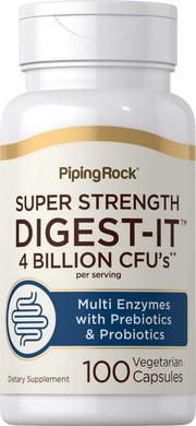 Piping Rock Digestive Enzymes bottle with capsules for vegan-friendly digestion support.