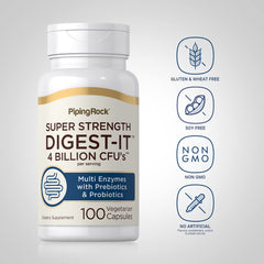 Piping Rock Digestive Enzymes label highlights key ingredients and benefits.