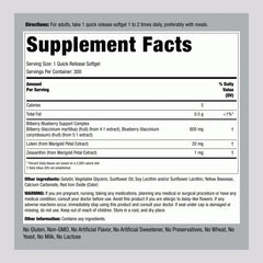 Piping Rock label close-up highlights lutein and zeaxanthin benefits for eyes.