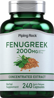 Piping Rock fenugreek capsules bottle shown, delivering potent extract for daily wellness.