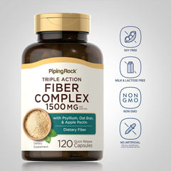 Piping Rock Fiber Complex pills in hand, easy daily fiber source.