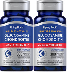 Piping Rock glucosamine chondroitin MSM turmeric bottle with easy-to-swallow tablets for daily use