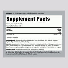 Piping Rock Glucosamine HCL 1500mg caplets close-up highlighting easy swallowing coating