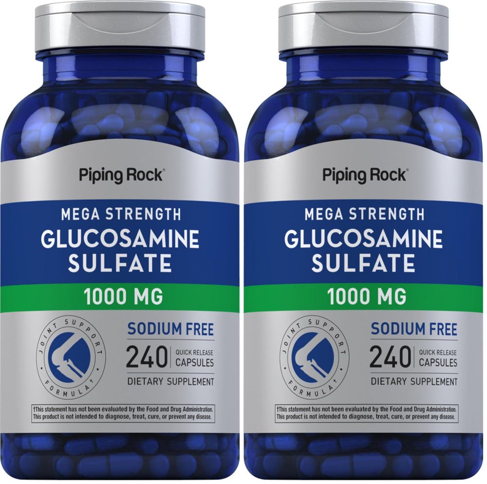 Piping Rock Glucosamine Sulfate 1000mg bottle front for daily joint support.