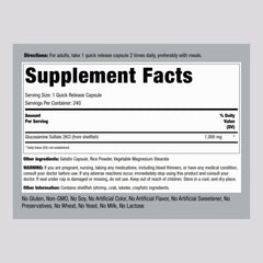 Piping Rock Glucosamine Sulfate 1000mg bottle side view highlighting compact packaging for convenience.