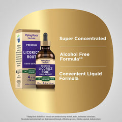 Piping Rock gluten-free non-GMO label on licorice extract bottle.