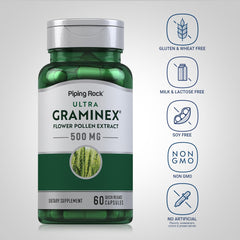 Piping Rock Graminex label detail highlighting non-GMO and gluten-free features.