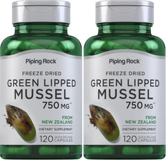 Piping Rock Green Lipped Mussel bottle on a clean surface, convenient daily supplement.