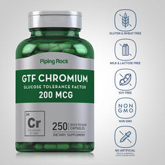 Piping Rock GTF Chromium bottle front emphasizes non-GMO and gluten-free formula