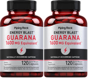 Piping Rock Guarana Capsules 1600 mg bottle front for energy-focused packaging