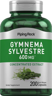 Piping Rock Gymnema Sylvestre 600 mg bottle shown for daily wellness routine.
