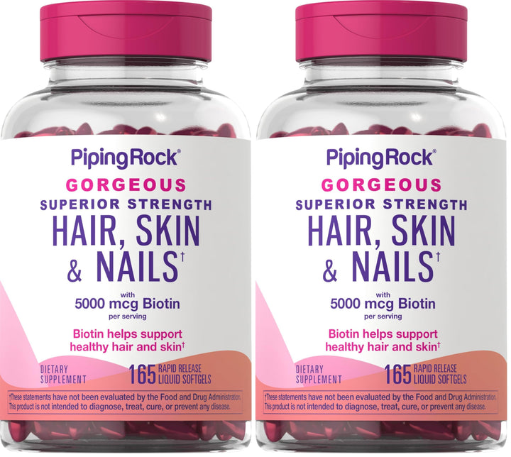 Piping Rock Hair Skin and Nails softgels bottle front for daily beauty support
