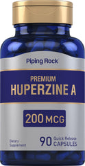 Piping Rock Huperzine A bottle with easy-to-swallow capsules for daily focus support.