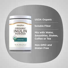 Piping Rock Inulin Powder with a scoop highlights versatile everyday usage.