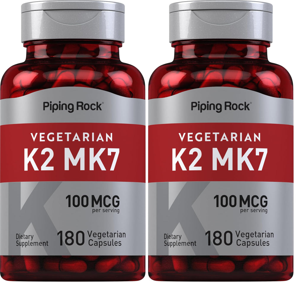 Piping Rock K2 MK7 bottle label highlighting brand trust and clear ingredients.