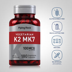 Piping Rock K2 MK7 vegetarian capsules ready for daily supplementation.
