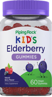 Piping Rock Kids Elderberry Gummies bottle showing berry-flavored supplement