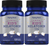 Piping Rock Kids Melatonin 1mg pack of two with label visible for bedtime routine