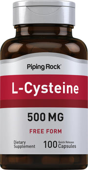 Piping Rock L-Cysteine 500 mg bottle with quick-release capsules for daily support.
