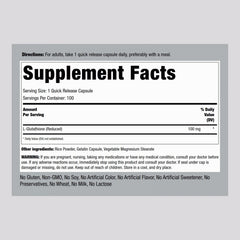 Piping Rock L-Glutathione bottle label showing 100 mg capsules