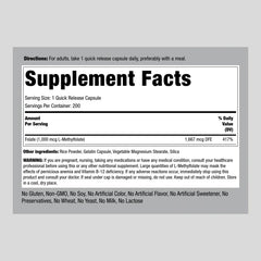 Piping Rock L-Methylfolate 1000 mcg bottle cap emphasizing dosage accessibility.