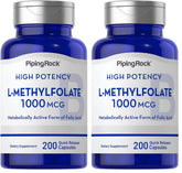 Piping Rock L-Methylfolate 1000 mcg bottle front for bioavailable folate support.