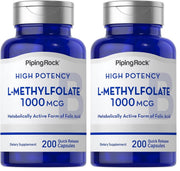 Piping Rock L-Methylfolate 1000 mcg bottle front for bioavailable folate support.