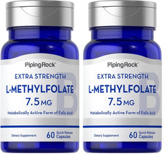 Piping Rock L-Methylfolate 7.5 mg bottle front for daily folate support.