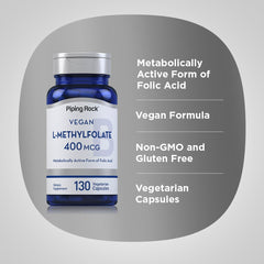 Piping Rock L-Methylfolate capsule overhead view for easy dosing.