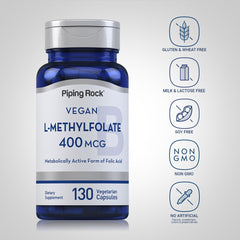 Piping Rock L-Methylfolate bottle with 2-pack value.