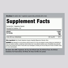 Piping Rock L-Methylfolate capsules close-up highlighting vegetarian formula.