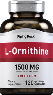 Piping Rock L-Ornithine bottle with 1500 mg capsules for daily support.