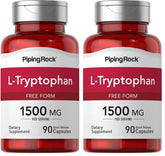 Piping Rock L-Tryptophan 1500mg bottle front view, easy daily capsules.