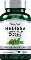 Piping Rock Lemon Balm Capsules bottle with 200-count supply for daily use.