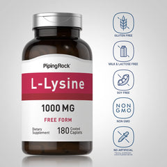 Piping Rock L-Lysine 1000mg coated caplets in a convenient design