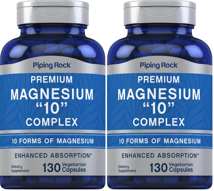 Piping Rock Magnesium 10-in-One Complex bottle with convenient capsules for daily wellness