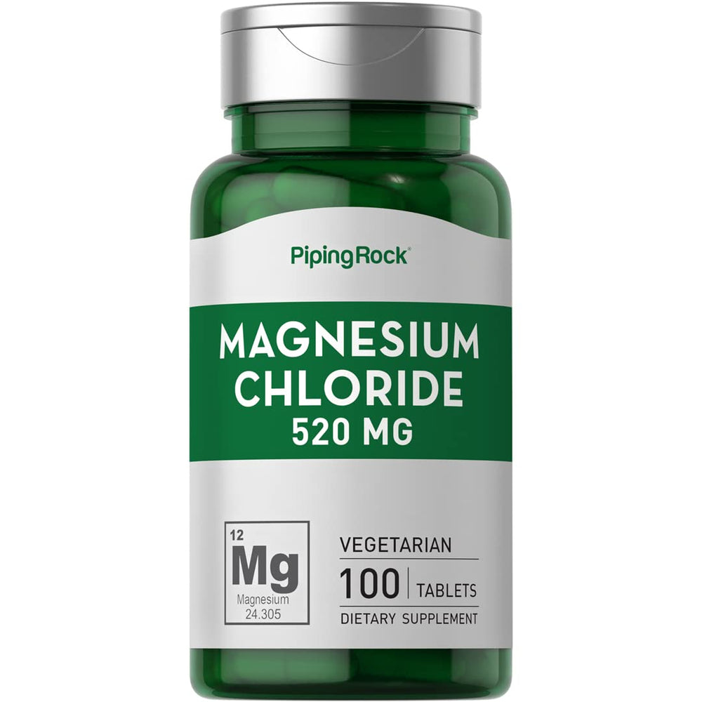 Piping Rock Magnesium Chloride 520 mg tablets in a bottle for easy daily use.