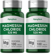 Piping Rock magnesium chloride 520mg tablets close-up showing easy-to-swallow form.