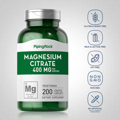 Piping Rock Magnesium Citrate label detail highlights bioavailable mineral form.