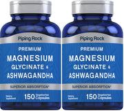 Piping Rock Magnesium Glycinate and Ashwagandha bottle supports daily calm and muscle comfort