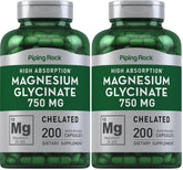 Piping Rock magnesium glycinate capsules bottle for high-absorption daily support.